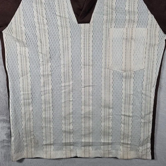 John Blair Polo Shirt Mens Medium Brown Cream 70s Vintage Stripe Knit V-Neck - Picture 2 of 7
